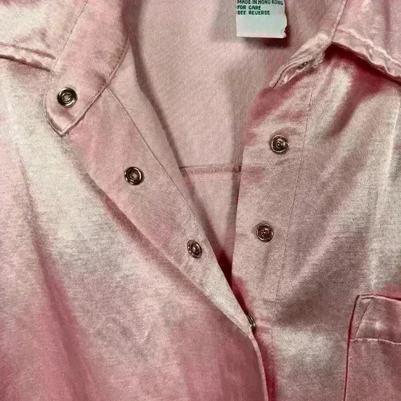 VINTAGE Newport News Silky Button Up Pajama Style Oversized Blouse Women Small - Picture 7 of 12